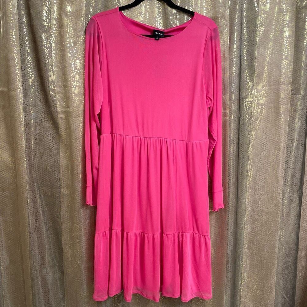Torrid Hot Pink Glo Mesh Ruffle Tiered Mini Dress XL/14 NWT
